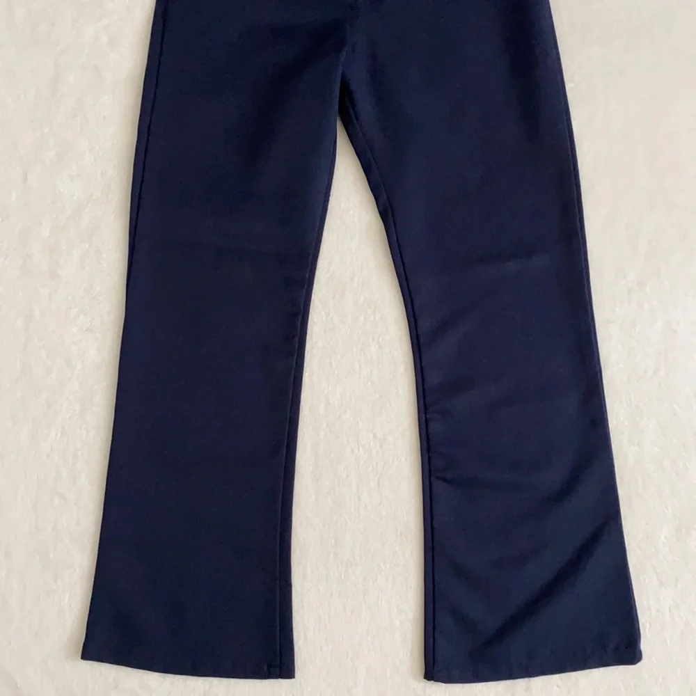 {VTG} Genuine School Uniform | Flat Front High Waist Wide Leg Pants Navy Blue 12